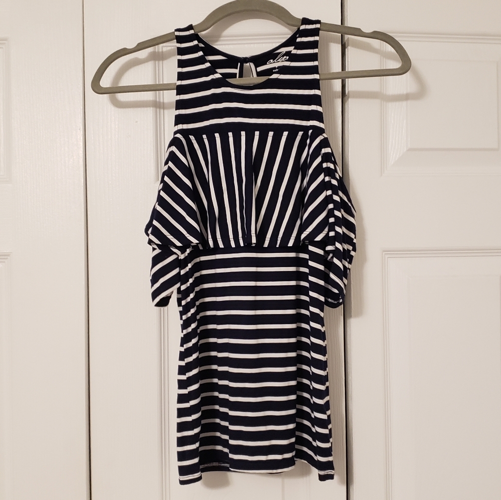 Alya Drop Sleeve Navy/White Striped Top, Size XS